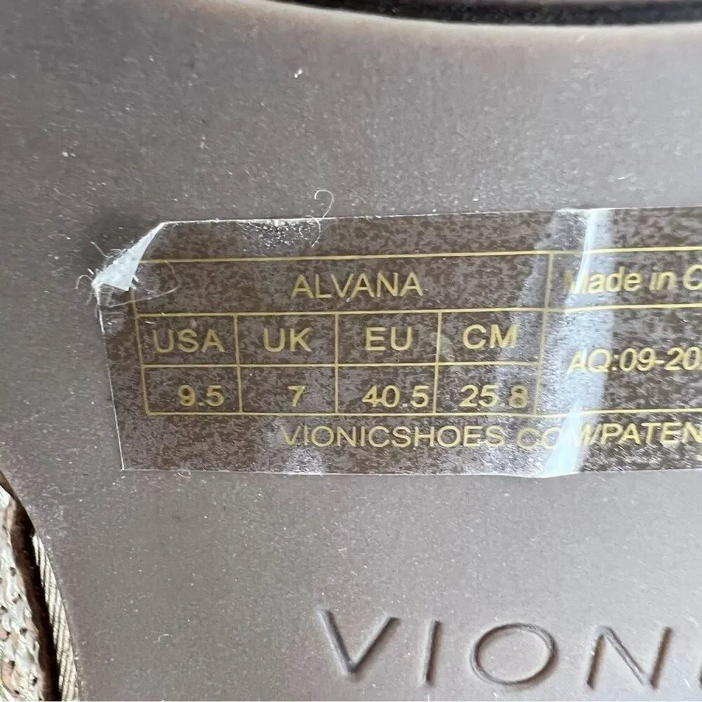 Vionic Alvana Arch Support Sandals size 9.5M Gold Thong Flat Slide Comfort Shoes